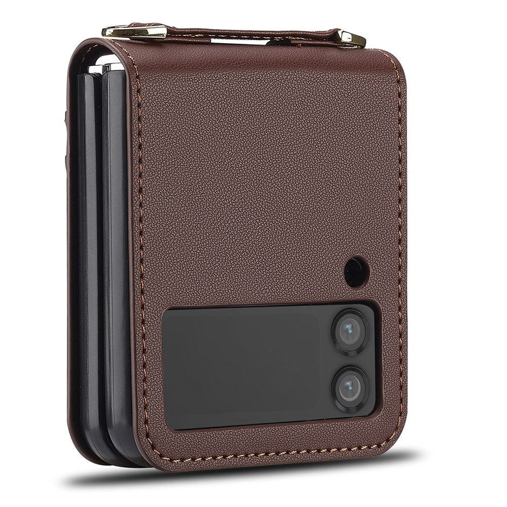 LC.IMEEKE for Samsung Galaxy Z Flip4 5G Case Leather+PC Phone Cover with Straps Card Slots