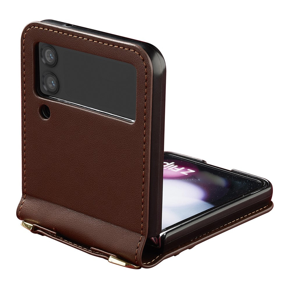 LC.IMEEKE for Samsung Galaxy Z Flip4 5G Case Leather+PC Phone Cover with Straps Card Slots