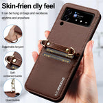 LC.IMEEKE for Samsung Galaxy Z Flip4 5G Case Leather+PC Phone Cover with Straps Card Slots