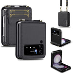 LC.IMEEKE for Samsung Galaxy Z Flip4 5G Case Leather+PC Phone Cover with Straps Card Slots