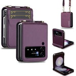 LC.IMEEKE for Samsung Galaxy Z Flip4 5G Case Leather+PC Phone Cover with Straps Card Slots