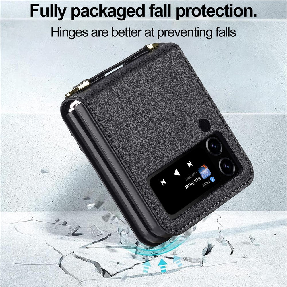 LC.IMEEKE for Samsung Galaxy Z Flip3 5G Case Leather+PC Phone Cover with Straps Card Slots