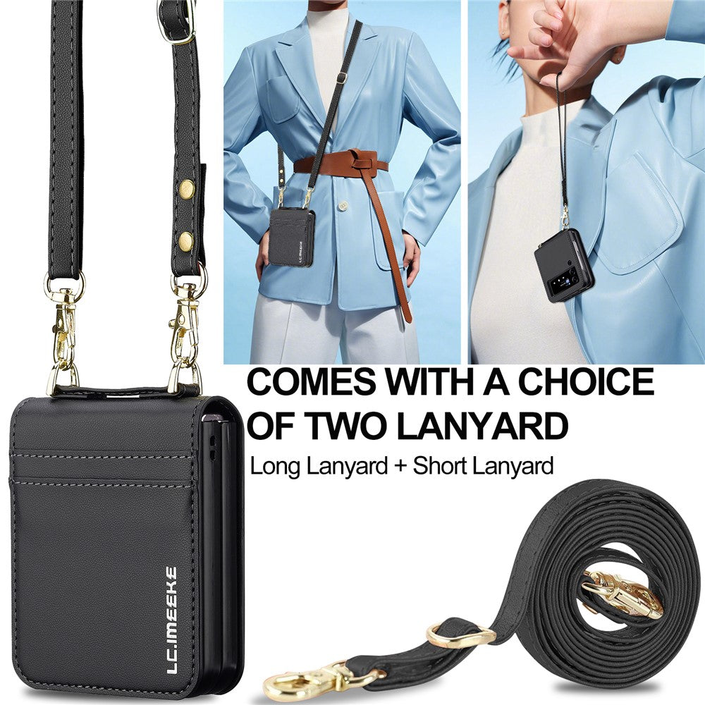 LC.IMEEKE for Samsung Galaxy Z Flip3 5G Case Leather+PC Phone Cover with Straps Card Slots
