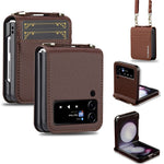 LC.IMEEKE for Samsung Galaxy Z Flip3 5G Case Leather+PC Phone Cover with Straps Card Slots