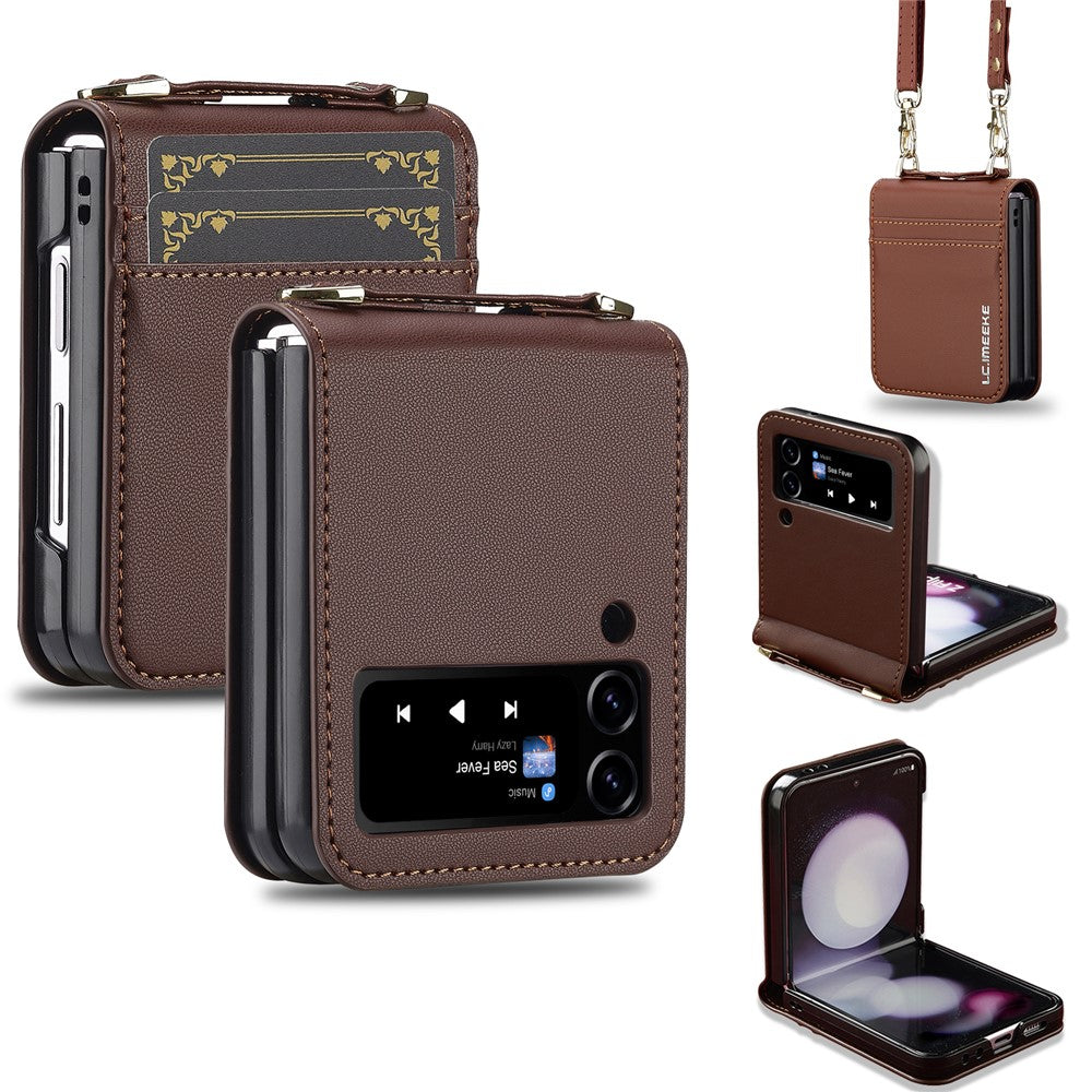 LC.IMEEKE for Samsung Galaxy Z Flip3 5G Case Leather+PC Phone Cover with Straps Card Slots