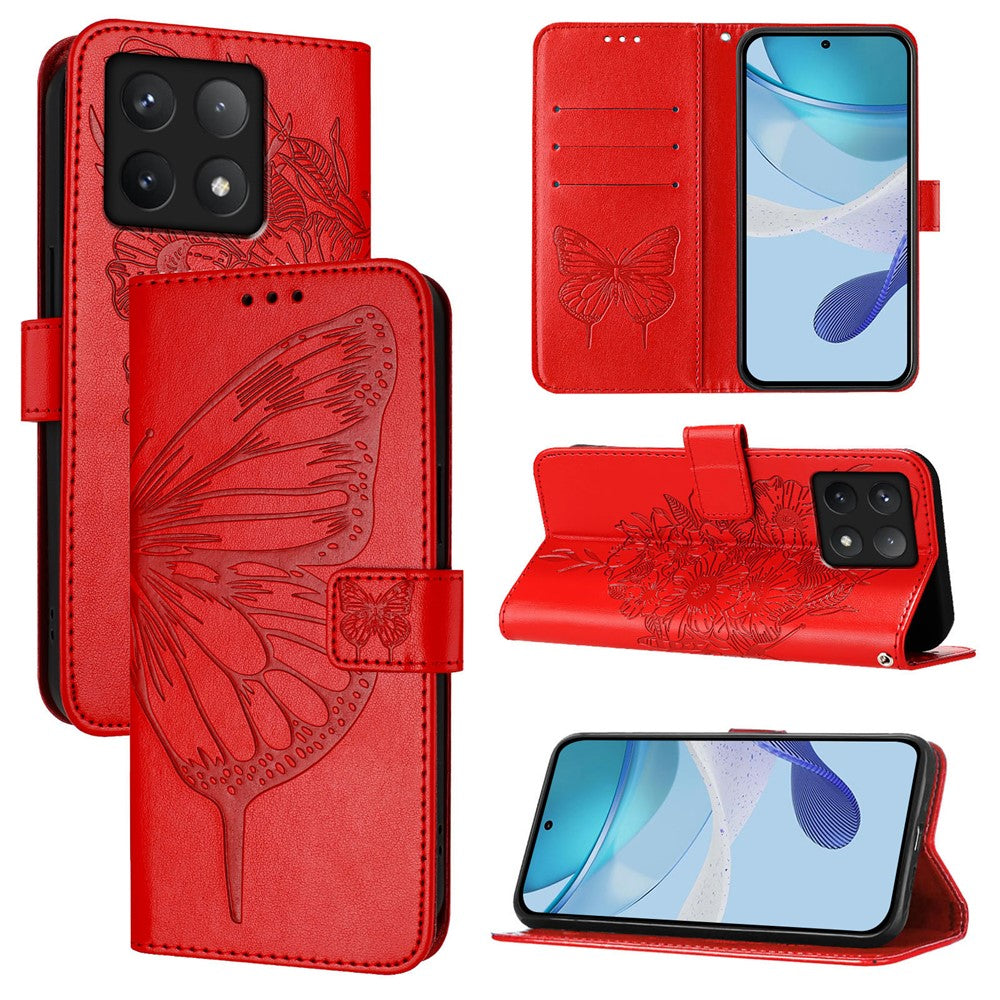 For Xiaomi 14T Pro Wallet Case with Wrist Strap Butterfly Imprint Leather Phone Cover