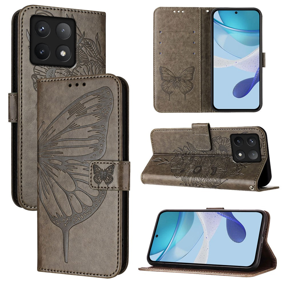 For Xiaomi 14T Pro Wallet Case with Wrist Strap Butterfly Imprint Leather Phone Cover