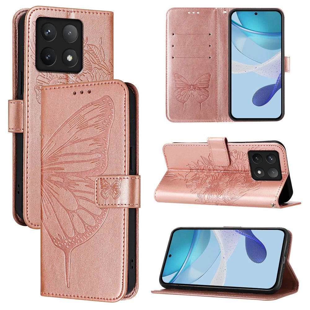 For Xiaomi 14T Pro Wallet Case with Wrist Strap Butterfly Imprint Leather Phone Cover