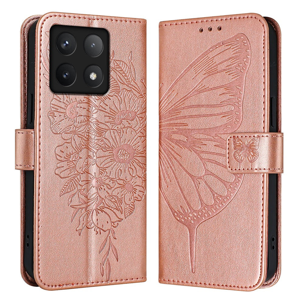 For Xiaomi 14T Pro Wallet Case with Wrist Strap Butterfly Imprint Leather Phone Cover