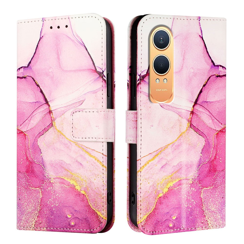 For OnePlus Nord CE4 Lite 5G Case with Strap Marble Pattern Leather Phone Cover Card Holder