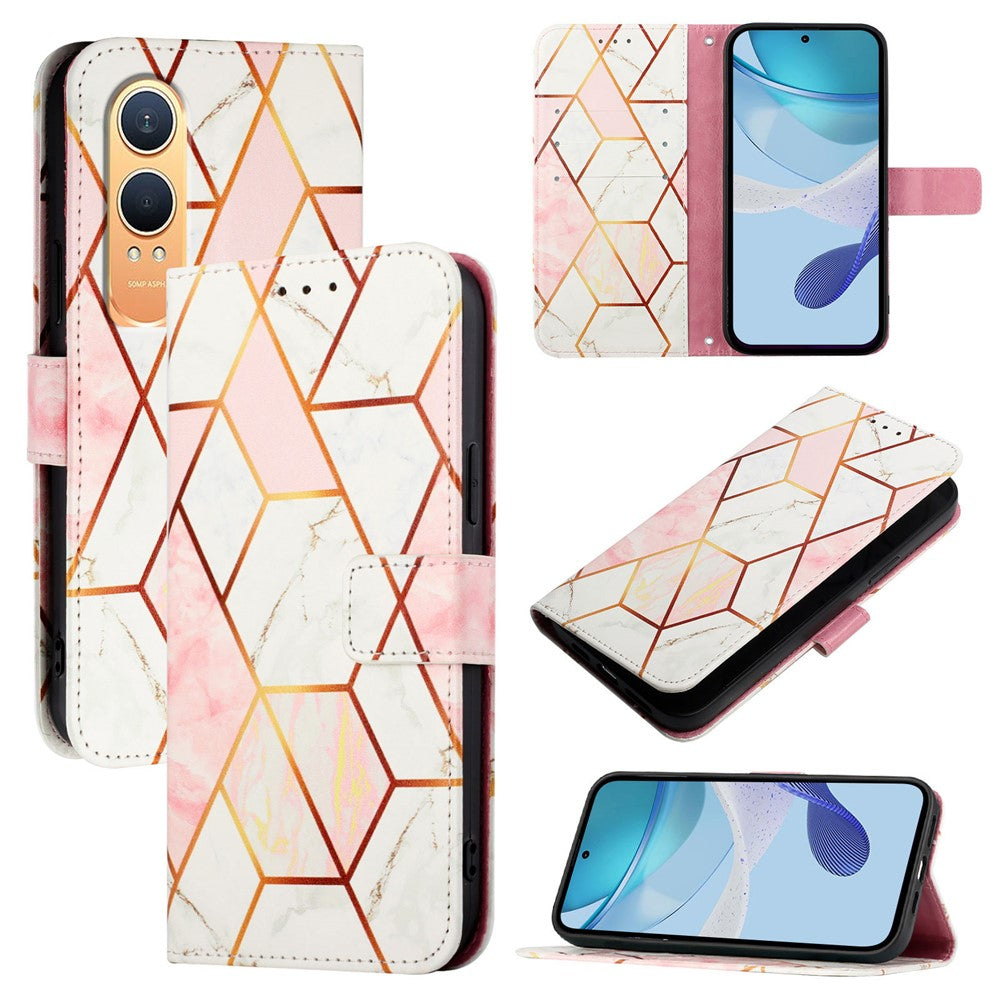 For OnePlus Nord CE4 Lite 5G Case with Strap Marble Pattern Leather Phone Cover Card Holder