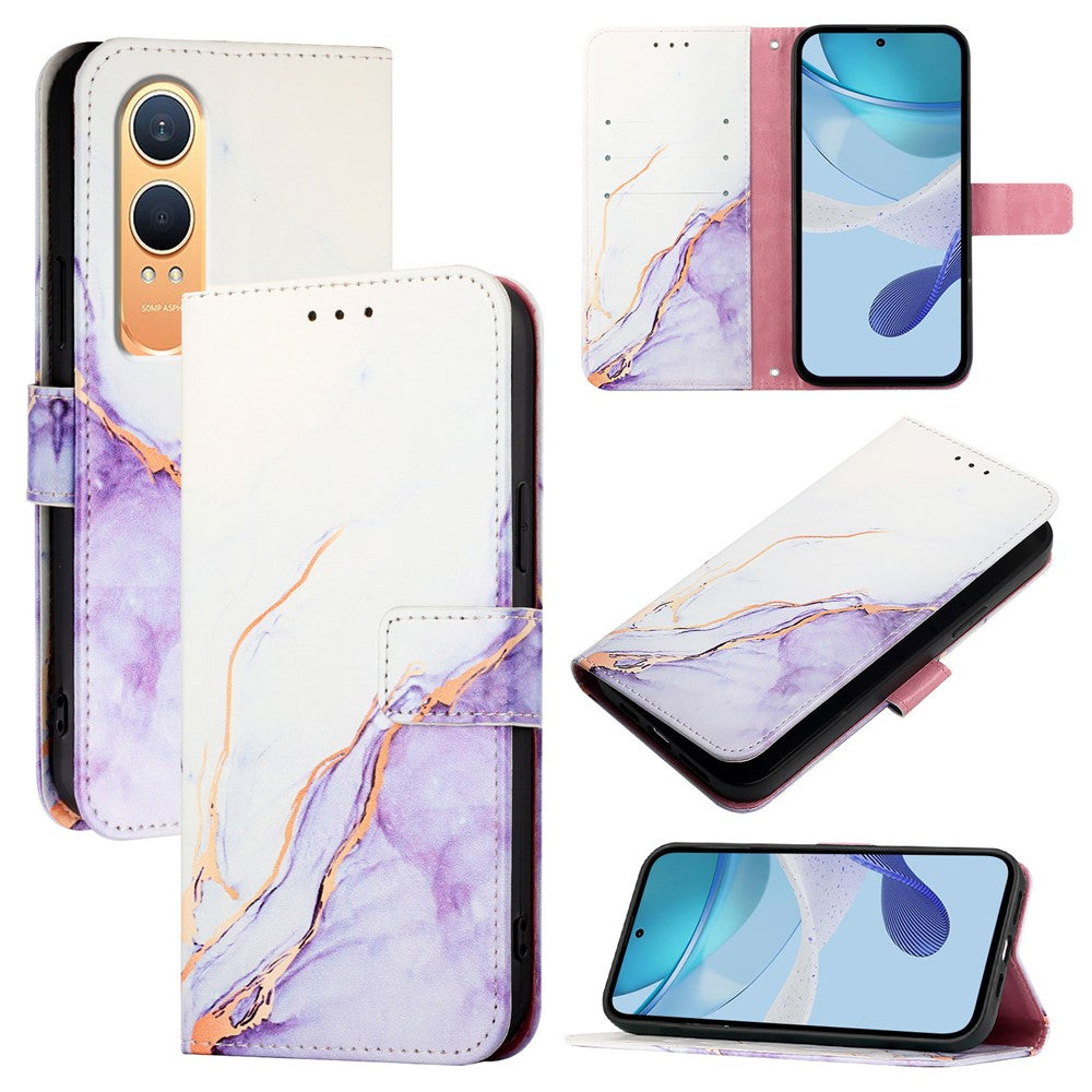 For OnePlus Nord CE4 Lite 5G Case with Strap Marble Pattern Leather Phone Cover Card Holder