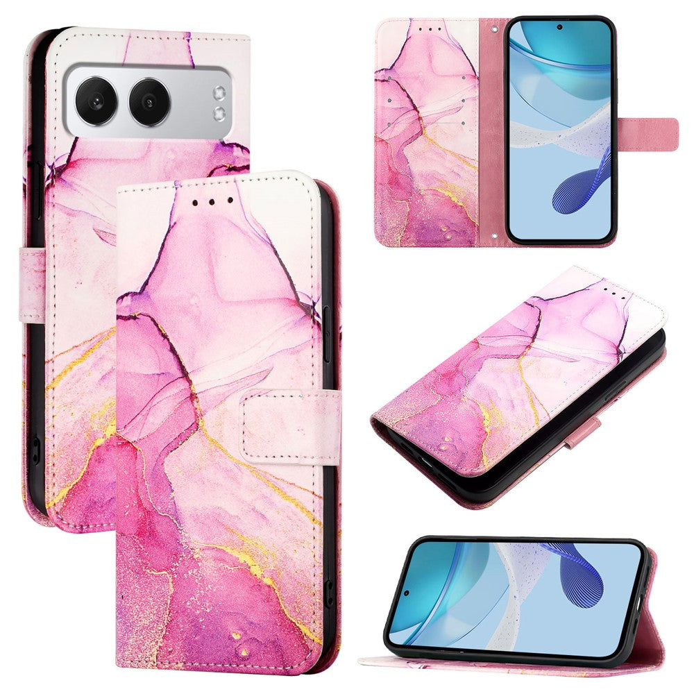 For OnePlus Nord 4 Case with Strap Marble Pattern Leather Phone Cover Card Holder