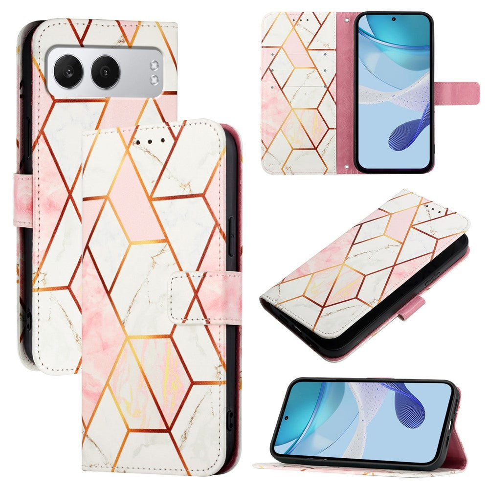 For OnePlus Nord 4 Case with Strap Marble Pattern Leather Phone Cover Card Holder