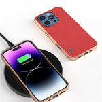 ABEEL For iPhone 16 Pro Max Case Electroplating Phone Cover Cross Texture Genuine Cow Leather+TPU Protective Case