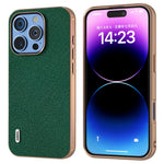 ABEEL For iPhone 16 Pro Max Case Electroplating Phone Cover Cross Texture Genuine Cow Leather+TPU Protective Case