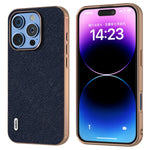 ABEEL For iPhone 16 Pro Max Case Electroplating Phone Cover Cross Texture Genuine Cow Leather+TPU Protective Case