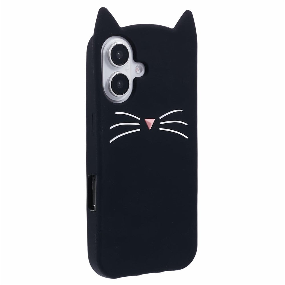 For iPhone 16 Silicone Case 3D Moustache Cat Protective Phone Cover