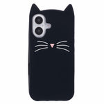 For iPhone 16 Silicone Case 3D Moustache Cat Protective Phone Cover