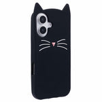 For iPhone 16 Plus Silicone Case 3D Moustache Cat Protective Phone Cover