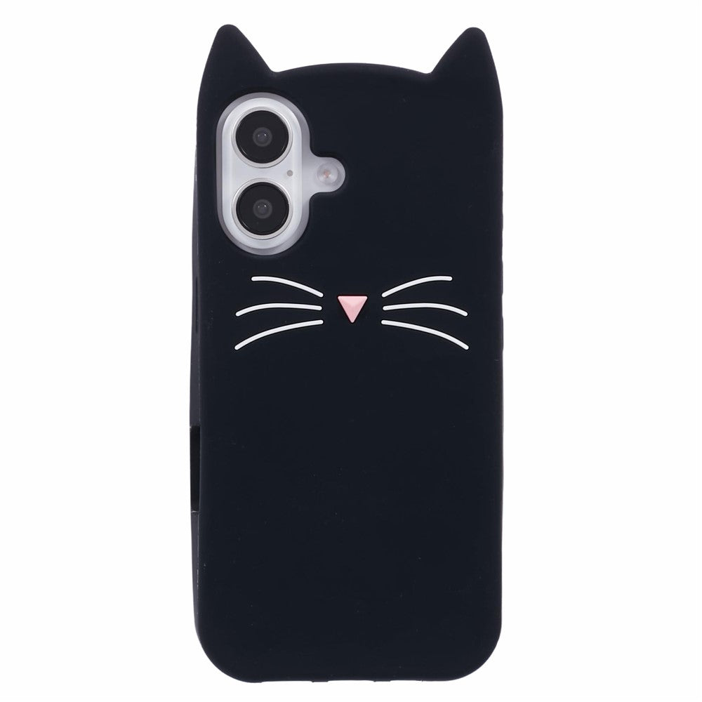 For iPhone 16 Plus Silicone Case 3D Moustache Cat Protective Phone Cover