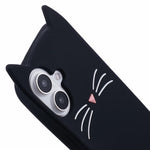 For iPhone 16 Plus Silicone Case 3D Moustache Cat Protective Phone Cover