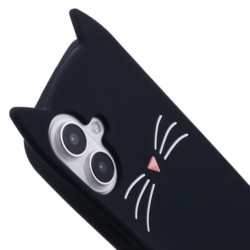 For iPhone 16 Plus Silicone Case 3D Moustache Cat Protective Phone Cover