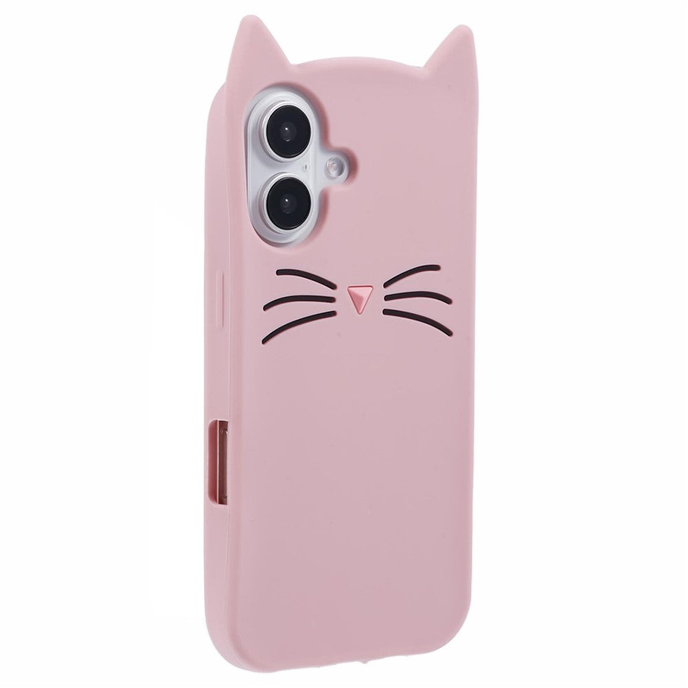 For iPhone 16 Plus Silicone Case 3D Moustache Cat Protective Phone Cover