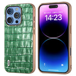 ABEEL For iPhone 16 Pro Max Case Electroplating Phone Cover Crocodile Texture Genuine Cow Leather+TPU Protective Case