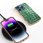 ABEEL For iPhone 16 Pro Max Case Electroplating Phone Cover Crocodile Texture Genuine Cow Leather+TPU Protective Case