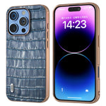 ABEEL For iPhone 16 Pro Max Case Electroplating Phone Cover Crocodile Texture Genuine Cow Leather+TPU Protective Case