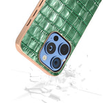 ABEEL For iPhone 16 Pro Case Electroplating Phone Cover Crocodile Texture Genuine Cow Leather+TPU Protective Case