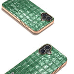 ABEEL For iPhone 16 Case Electroplating Phone Cover Crocodile Texture Genuine Cow Leather+TPU Protective Case