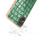 ABEEL For iPhone 16 Case Electroplating Phone Cover Crocodile Texture Genuine Cow Leather+TPU Protective Case