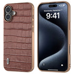 ABEEL For iPhone 16 Case Electroplating Phone Cover Crocodile Texture Genuine Cow Leather+TPU Protective Case