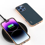 ABEEL For iPhone 16 Pro Max Case Electroplating Phone Cover Horizon Series Genuine Cow Leather+TPU Protective Case