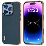 ABEEL For iPhone 16 Pro Case Electroplating Phone Cover Horizon Series Genuine Cow Leather+TPU Protective Case