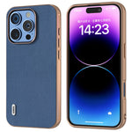 ABEEL For iPhone 16 Pro Case Electroplating Phone Cover Horizon Series Genuine Cow Leather+TPU Protective Case