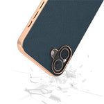 ABEEL For iPhone 16 Case Electroplating Phone Cover Horizon Series Genuine Cow Leather+TPU Protective Case