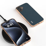 ABEEL For iPhone 16 Case Electroplating Phone Cover Horizon Series Genuine Cow Leather+TPU Protective Case