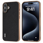ABEEL For iPhone 16 Case Electroplating Phone Cover Horizon Series Genuine Cow Leather+TPU Protective Case
