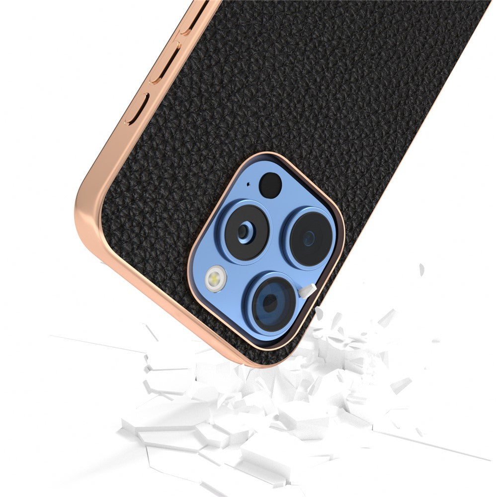 ABEEL For iPhone 16 Pro Max Case Electroplating Phone Cover Star Series Genuine Cow Leather+TPU Protective Case