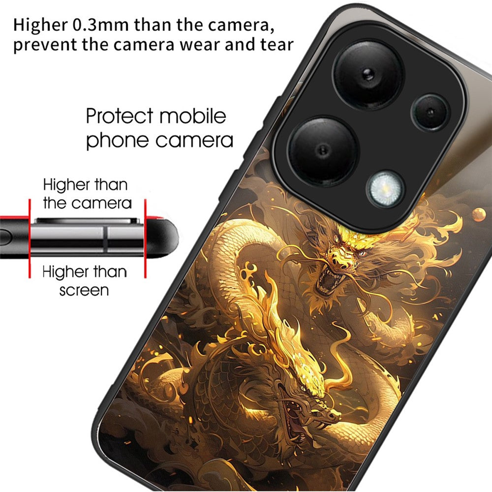 For Xiaomi Redmi Note 13 Pro 4G / Poco M6 Pro 4G Case Tempered Glass TPU Drop-Proof Phone Cover Pattern Printing