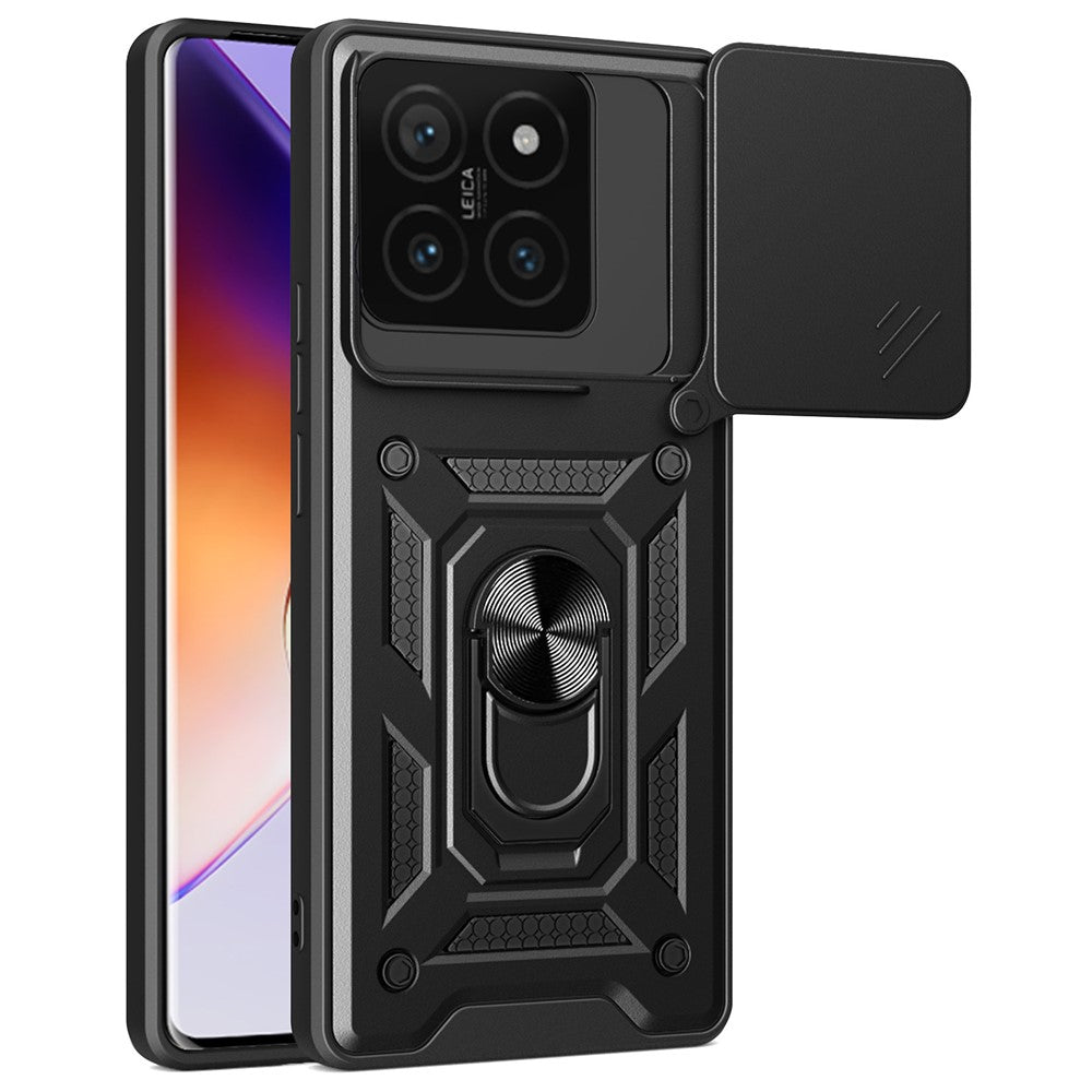 For Xiaomi 14T Case with Slide Camera Lid PC+TPU Kickstand Phone Cover