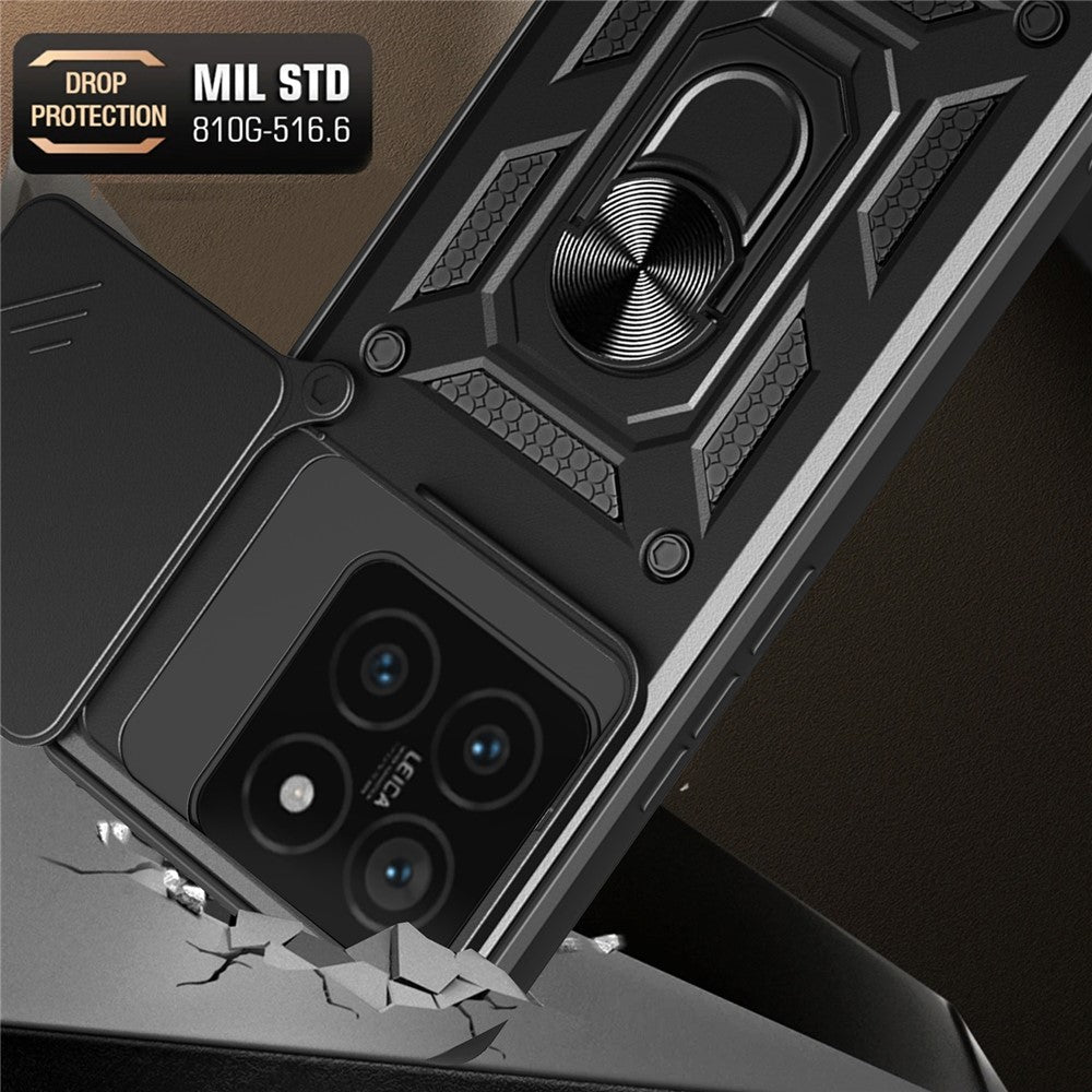 For Xiaomi 14T Case with Slide Camera Lid PC+TPU Kickstand Phone Cover
