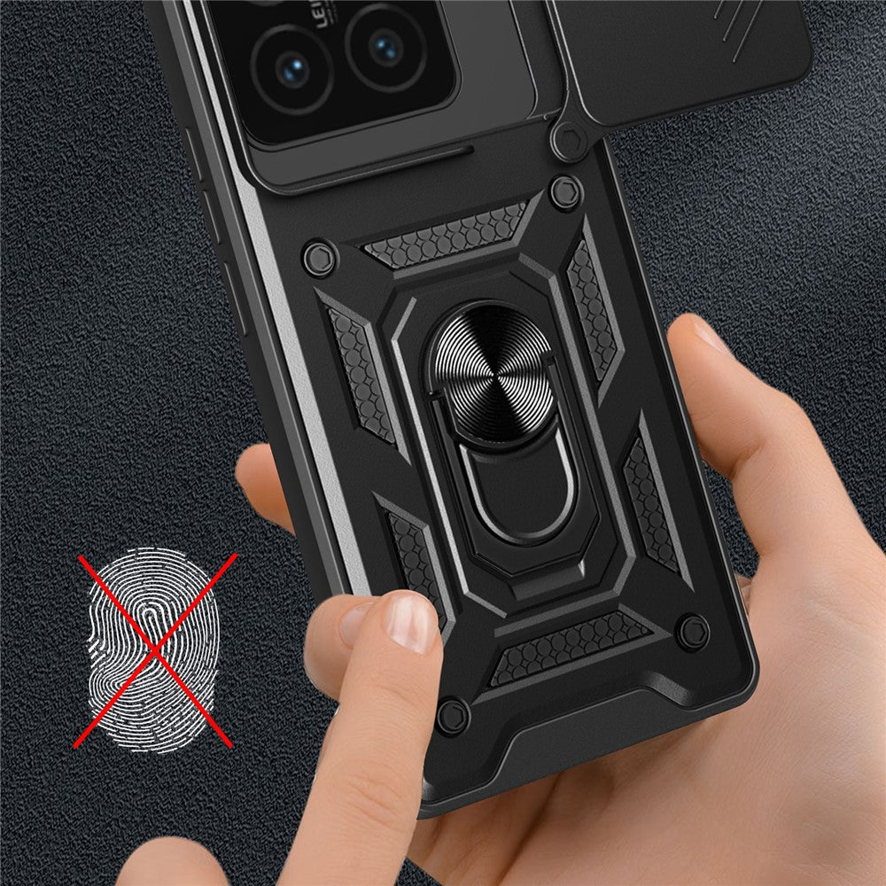 For Xiaomi 14T Case with Slide Camera Lid PC+TPU Kickstand Phone Cover