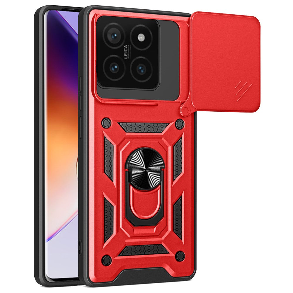For Xiaomi 14T Case with Slide Camera Lid PC+TPU Kickstand Phone Cover