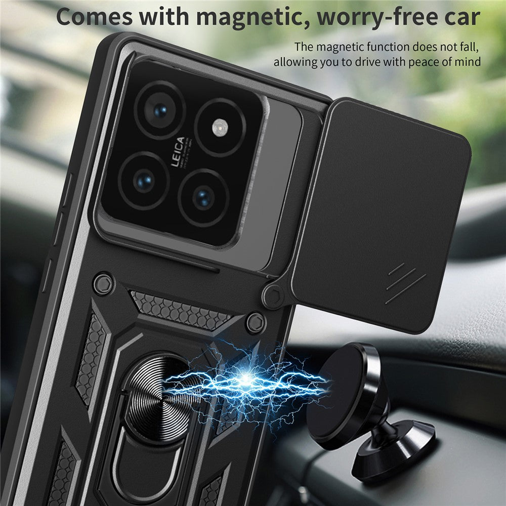 For Xiaomi 14T Pro Case with Slide Camera Lid PC+TPU Kickstand Phone Cover