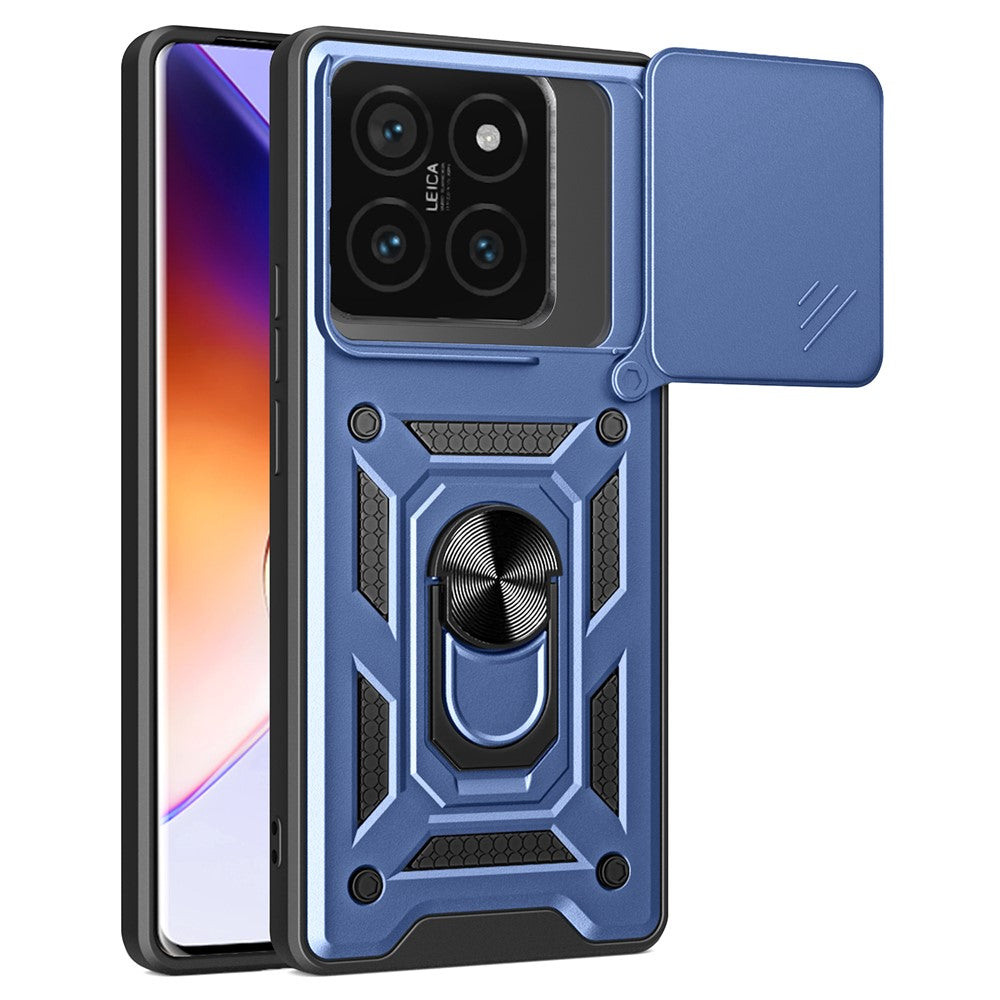 For Xiaomi 14T Pro Case with Slide Camera Lid PC+TPU Kickstand Phone Cover
