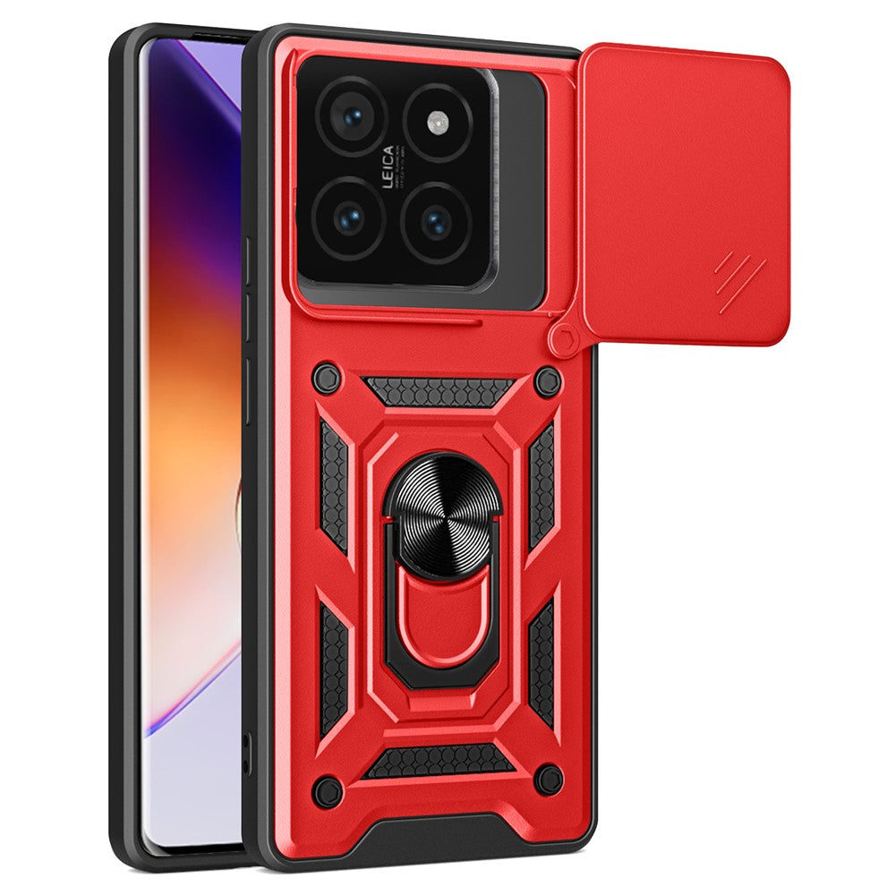 For Xiaomi 14T Pro Case with Slide Camera Lid PC+TPU Kickstand Phone Cover